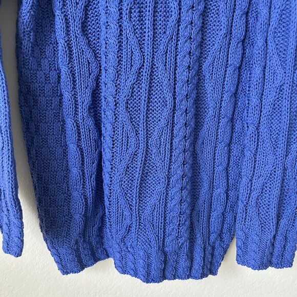Aran Crafts Sweater Womens Large Blue Cable Knit Ireland Cotton Top L - Picture 8 of 9